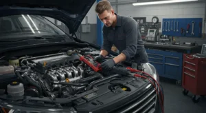 "Diagnoză sistem combustibil: cauze ale ezitării motorului la accelerație, legate de filtre, injectoare sau pompă. Imagine auto explicativă."