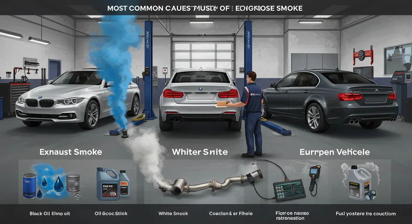 Cele mai frecvente cauze ale fumului de eșapament includ amestecul de combustibil bogat, probleme cu injectoarele de combustibil, ulei ars din motor și probleme cu turbocompresorul, iar soluțiile variază de la ajustarea amestecului de combustibil, repararea sau înlocuirea injectoarelor, înlocuirea garniturilor de etanșare până la întreținerea sau înlocuirea turbocompresorului.