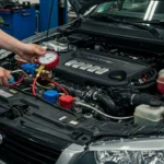 Imagine cu pași detaliați pentru testarea presiunii sistemului de răcire auto. Unelte necesare și secvențe vizuale explicite incluse.