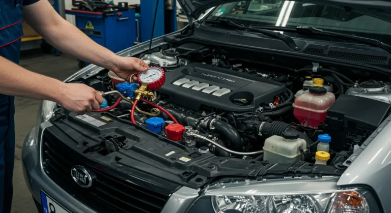 Imagine cu pași detaliați pentru testarea presiunii sistemului de răcire auto. Unelte necesare și secvențe vizuale explicite incluse.
