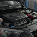 Imagine cu mașină, capotă deschisă, mecanic investigând zgomote ciudate de la aerul condiționat auto. Titlu: "Probleme și soluții zgomote A/C mașină".