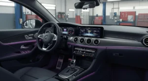 Interior mașină: defecțiuni iluminare ambientală - cauze și soluții. Probleme frecvente: conexiuni slabe, siguranțe arse, module electronice defecte. Soluții: verificare și înlocuire componente.