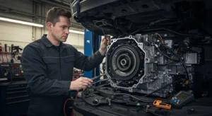 Descriere: Detectarea problemelor solenoidelor cutiei de viteze automate. Imagine: verificare solenoid transmisie automată. Auto.