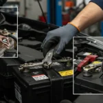 Diagnostic și reparare conexiuni slabe la bornele bateriei auto. Verificare coroziune, curățare și strângere pentru performanță optimă.