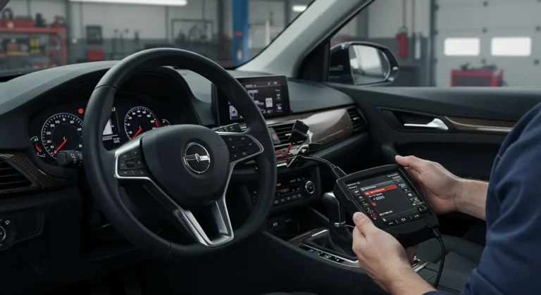 Descriere: Simptome senzor unghi direcție defect, diagnosticare și soluții - ghid auto. Imagine diagnosticare senzor direcție.
