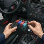 Imagine a unui automobil cu capota deschisă, arătând un tablou cu siguranțe auto, indicând cum să identifici și repari siguranțele arse.