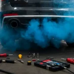 Fum albastru evacuare: Ulei ars, segmenți piston uzați, garnitură cilindru deteriorată, soluții: verificare motor, înlocuire garnituri, întreținere regulată.