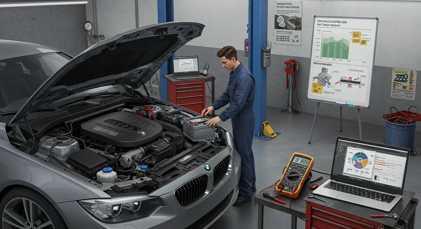 Ilustrație care arată cauzele frecvente ale defectării bateriilor auto, cum ar fi alternatorul defect, temperatura extremă și conexiunile electrice slabe, însoțită de metode de prevenire, precum întreținerea regulată și testarea periodică a bateriei.