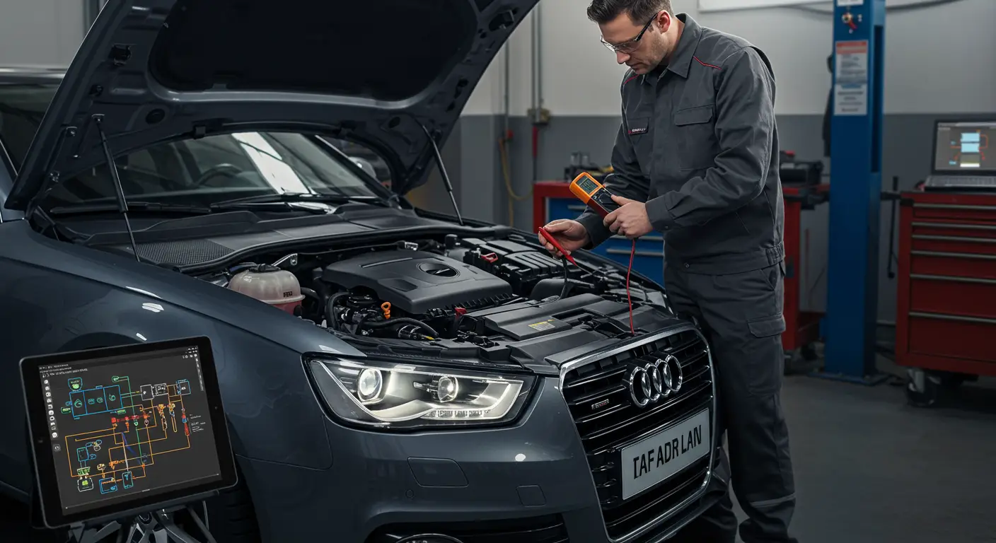 Imagine care arată un automobil cu farurile aprinse, dintre care unul este vizibil mai slab decât celălalt, ilustrând problema farurilor slabe și cauzele posibile ale acesteia.