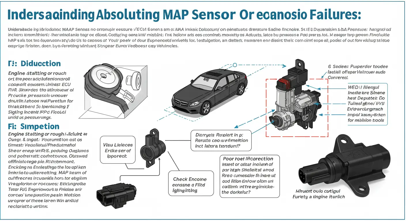 O defecțiune a senzorului MAP poate provoca simptome precum ralanti neregulat, consum crescut de combustibil și opriri ale motorului, iar diagnosticarea implică verificarea codurilor de eroare și a tensiunii senzorului, în timp ce înlocuirea necesită demontarea senzorului defect și instalarea unuia nou.
