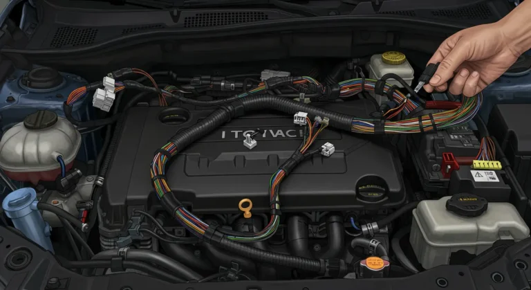 Imagine cu simptome și soluții pentru depanarea problemelor de cablaj auto. Automotive, reparații, diagnosticare, soluții eficiente.