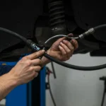 Descriere imagine: Probleme furtun frână auto - simptome uzură, diagnosticare, înlocuire. Semne: scurgeri lichid, presiune inegală. Nume fișier: Diagnosticare_Furtun_Frană_Auto.jpeg