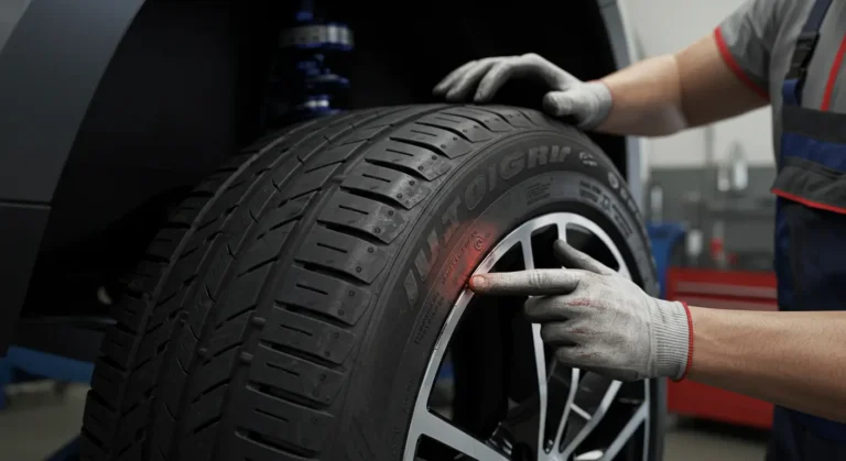 Identificare și reparare daune perete lateral anvelopă, auto. Imagine cu mașină, anvelopă defectă, pași reparație.