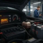 Semne că vehiculul tău necesită înlocuirea bateriei: pornire grea, faruri slabe, miros de sulf, simbol baterie aprins pe bord.