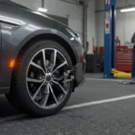 Descriere imagine: Verificarea alinierii roților: Simptome și soluții. Include uzura neuniformă a anvelopelor și tragerea vehiculului într-o parte.