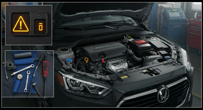 Indicator defect sensor nivel lichid răcire – diagnosticare și reparație auto. Semne: supraîncălzire motor, avertizare bord, consum sporit combustibil.