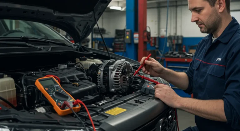 Descriere imagine: "Simptome alternator defect: lumini slabe, baterie descarcată, zgomote neobișnuite. Diagnosticare și reparare auto."
