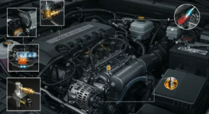 Simptome pierderi de aer sistem combustibil, reparare: pornire dificilă, mers neregulat; verificare furtunuri, strângere conexiuni.