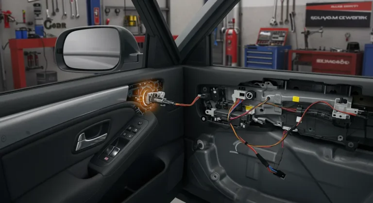 Descriere imagine: Simptome comutator geam defect: analiza și soluții. Probleme deschidere/închidere geam mașină. Diagnosticul și remedierea defectelor comutator auto.