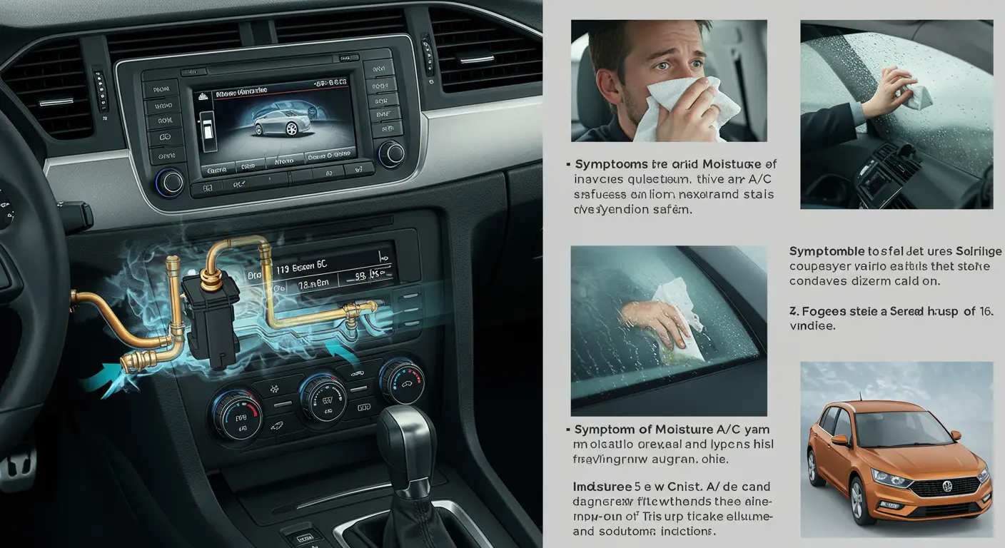 Simptomele umezelii în sistemul de climatizare auto includ mirosuri neplăcute și eficiență redusă, soluțiile implicând înlocuirea uscătorului și verificarea etanșeității sistemului.