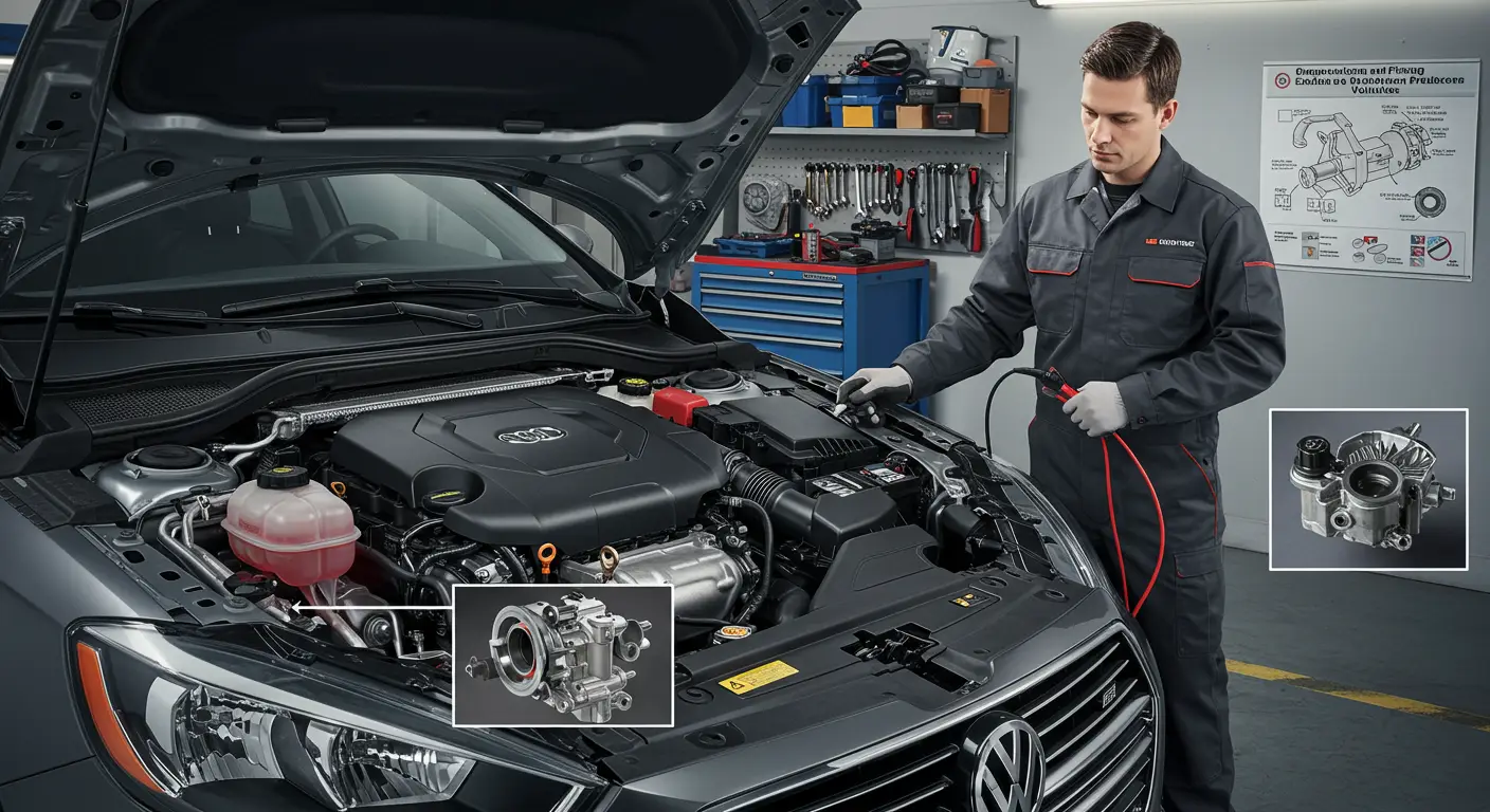 The image shows a car engine with a focus on the EGR valve, illustrating common symptoms of EGR valve problems, such as reduced engine performance and increased emissions, accompanied by Romanian text explaining how to diagnose and fix these issues.
