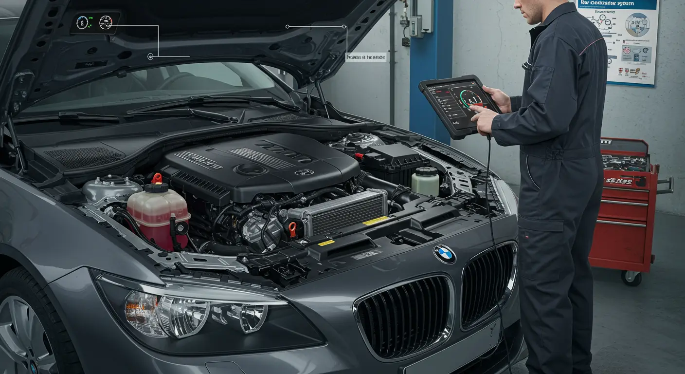 Un panou de bord auto cu un indicator de temperatură a motorului defect, acul aflat la zero, ilustrând probleme precum senzor de temperatură defect sau cabluri întrerupte.