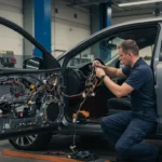 Descriere imagine: Uși laterale glisante auto cu defecțiuni, prezentând metode de diagnosticare și soluții de reparație pentru problemele mecanice și electrice.