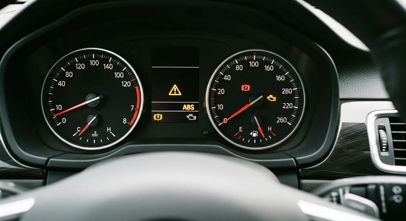 Lampa de avertizare ABS indică o posibilă defecțiune a sistemului de frânare cu anti-blocare atunci când se aprinde pe tabloul de bord.