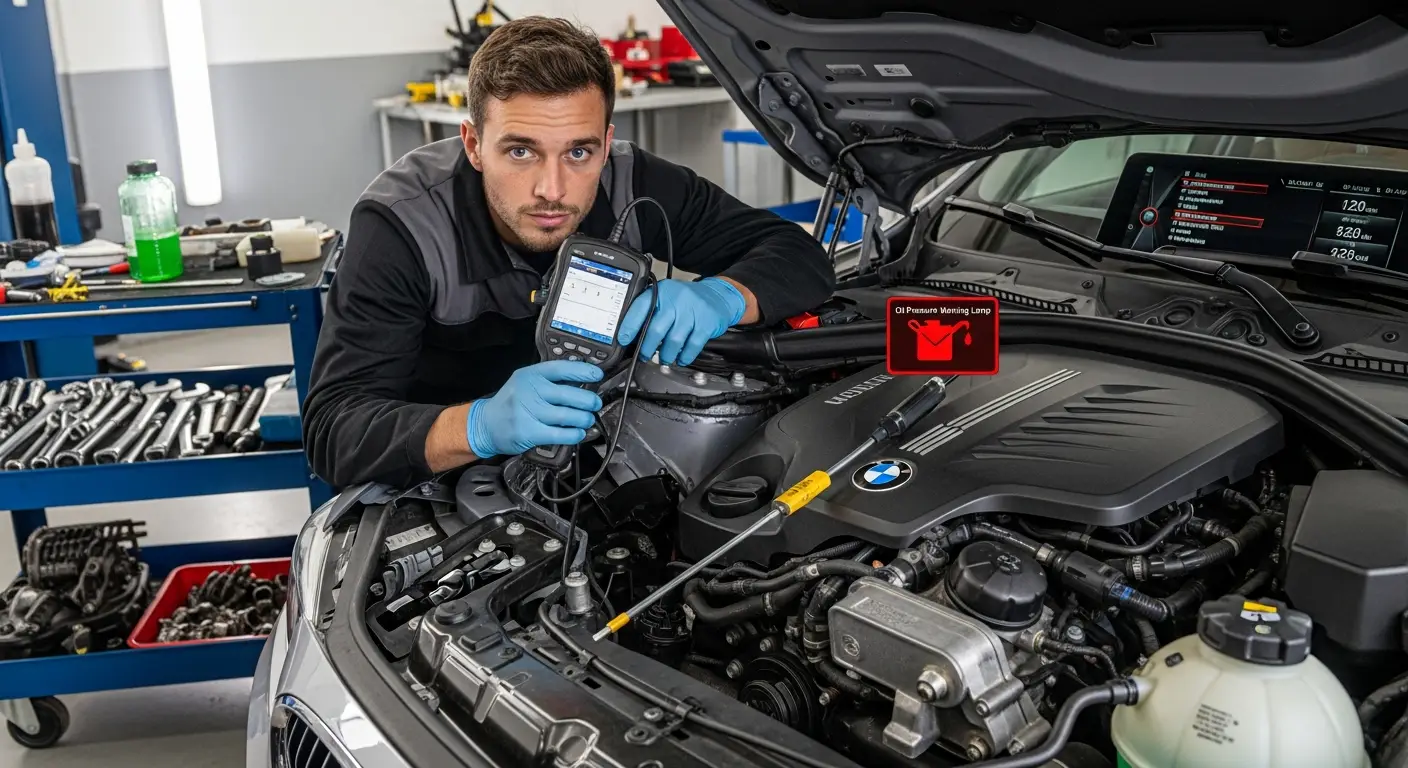 Un martor de avertizare a presiunii uleiului se aprinde pe bordul unei mașini, indicând o posibilă problemă la sistemul de ungere al motorului.